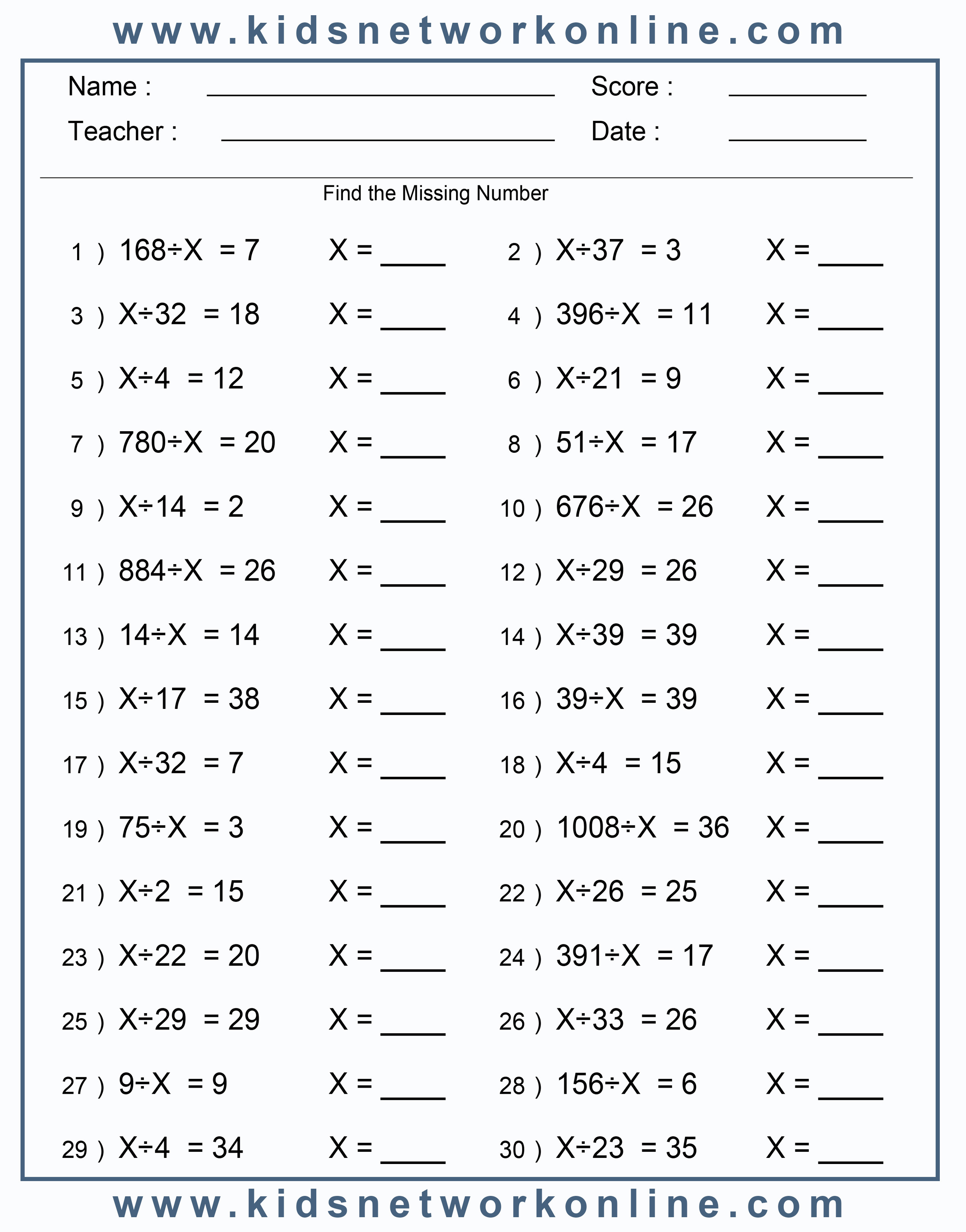 Division-find the missing number